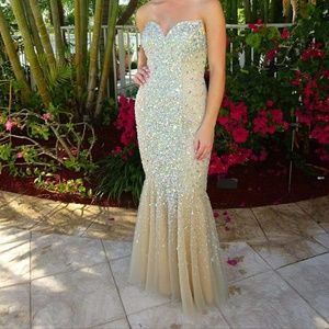 Beaded and rhinestone prom or pageant gown